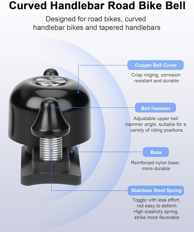 Bike Bells for Adults Max 100dB, Portable Copper Case Bicycle Bell Fits 22.2-31.8mm Road Bike Handlebars, Loud Crisp Clear Sound Bike Horn for Adults, Waterproof & Durable