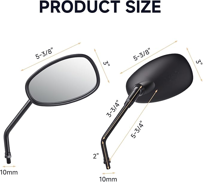 Universal Motorcycle Mirrors - M10 Black Oval Handlebar Rearview Mirrors Compatible with Honda Shadow MSX125 Kawasaki Vulcan Z900 Suzuki SV650 Volusia