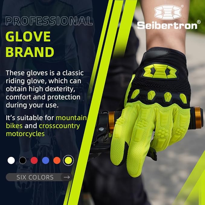 Seibertron Unisex BMX MX ATV MTB Racing Mountain Bike Bicycle Cycling Off-Road/Dirt Bike Gloves Road Racing Motorcycle Motocross Sports Gloves Touch Recognition Full Finger Glove