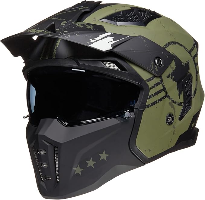 ILM Open Face Motorcycle 3/4 Half Helmet for Men and Women, Vintage Retro Helmet with Visor for Moped ATV Cruiser Scooter DOT Model Z302(Army Green,Small)
