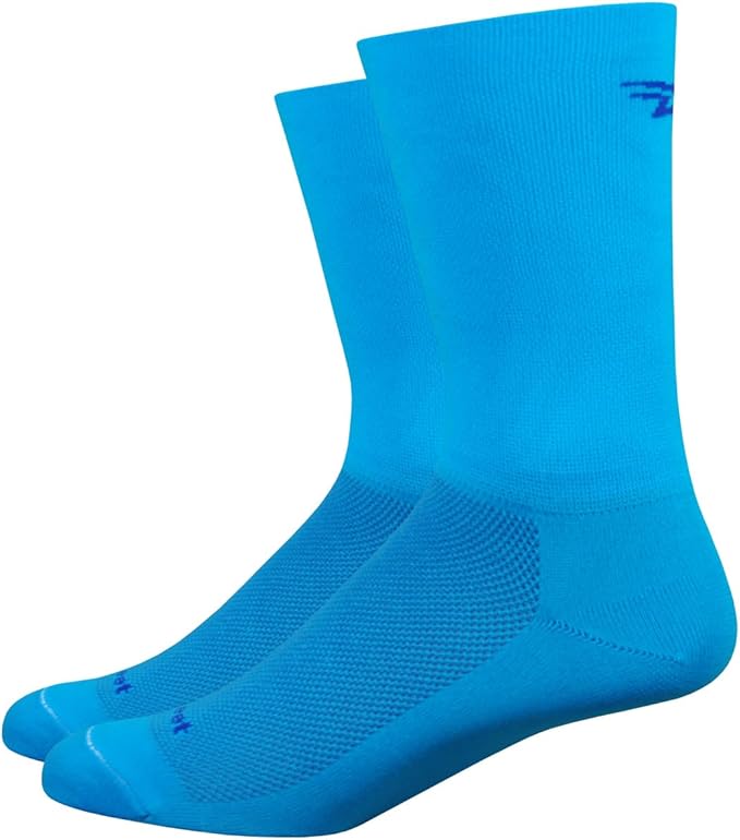 DEFEET | Aireator 6" - D-Logo Double Cuff Cycling Socks | For Biking, Running, & Everyday Adventures | Process Blue | Medium