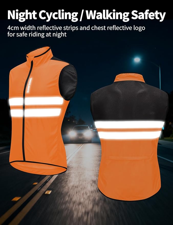 WOSAWE Men's High Visibility Cycling Wind Jacket Water Resistance Reflective Windbreaker