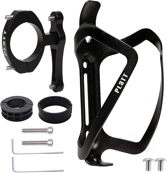 PLATTBK Platt Bike Bottle Cage Mount Aluminium Alloy Bicycle Water Bottle Cage Handlebar/Seatpost Mount for Road Bikes MTB Kids Bike (Black Holder+Mount), US062M