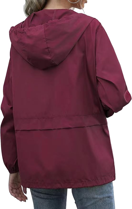 Women's Raincoats Lightweight Waterproof Windproof Adjustable Windbreaker Rain Jackets Hooded with Pockets S-XXL