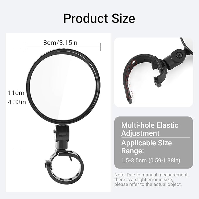 Bike Mirrors, Bicycle Cycling Rear View Safe Mirrors, Adjustable Rotatable Handlebars Mounted Scratch Resistant Glass Lens Plastic Convex Mirror for Mountain Road Bikes Easy to Install