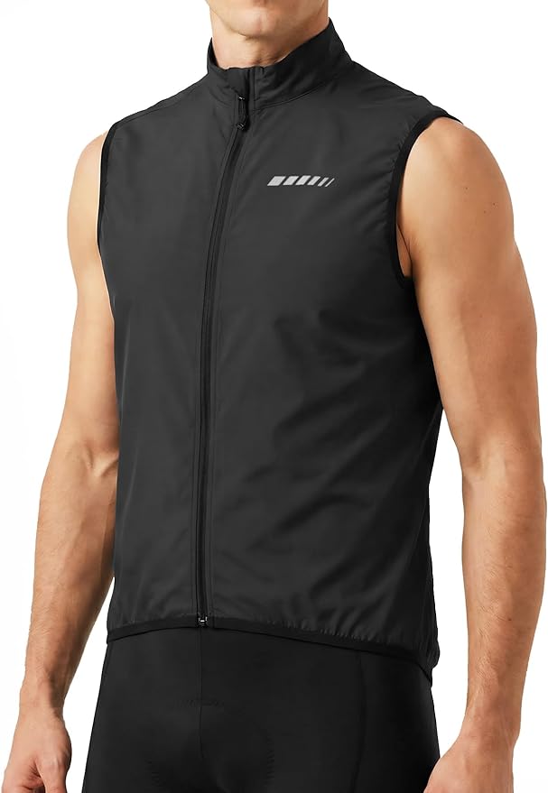 qualidyne Men’s Lightweight Windproof Cycling Vest, Full-Zip Sleeveless Bike Gilet with Breathable Mesh Back and Reflective