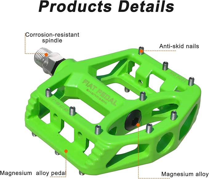 UPANBIKE Magnesium Alloy Bike Pedals 9/16'' Spindle Bearing High-Strength Non-Slip Large Flat Platform for Mountain Bike Road Bicycle