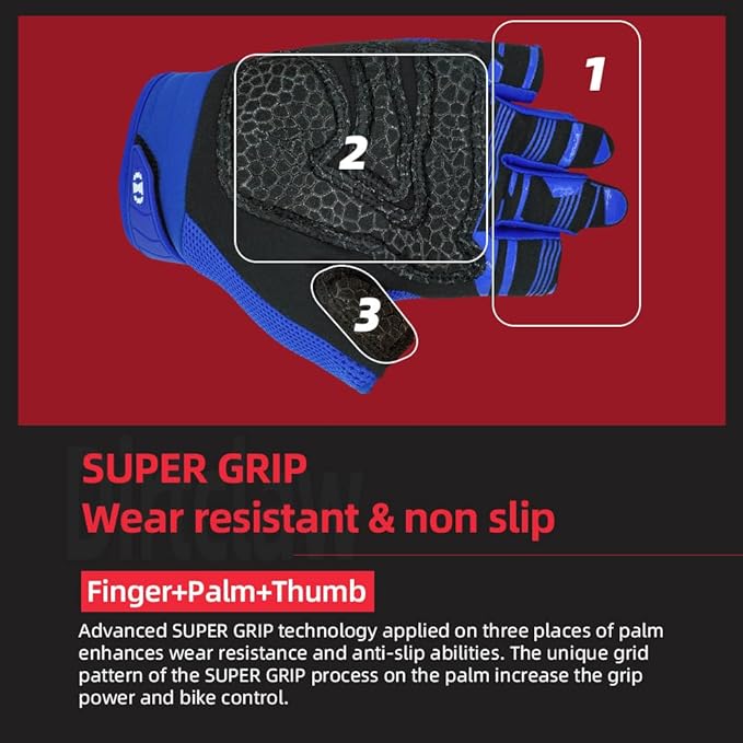 Seibertron Unisex BMX MX ATV MTB Racing Mountain Bike Bicycle Cycling Off-Road/Dirt Bike Gloves Road Racing Motorcycle Motocross Sports Gloves Touch Recognition Full Finger Glove