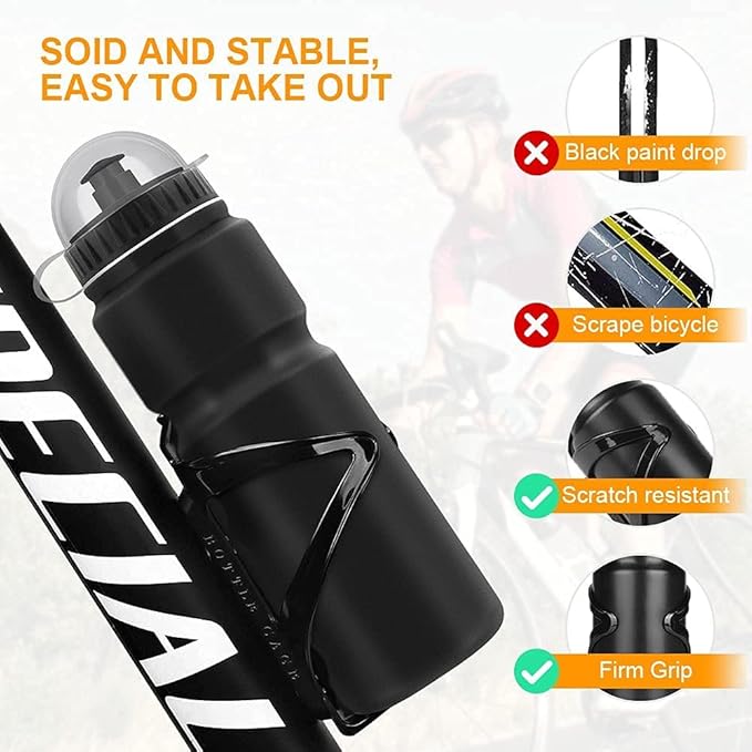 Ainiv Bike Water Bottle Cage with BPA-Free 800ml/28oz Bike Bottle, Black Gloss Strong Bike Water Bottle Holder, Bicycle Cup Holder, Cycling Bottle Holder for Road Bike and Mountain Bike, Black
