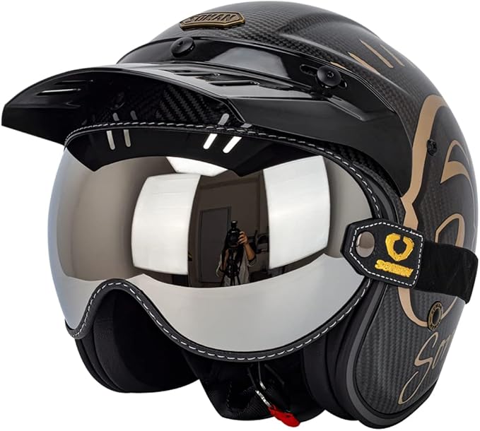 Retro Motorcycle Helmet Shield Bubble Visor, PC Goggles Lens Replacement Universal for 3/4 Open Face Full Helmet Bell Moto-3 (Silver)