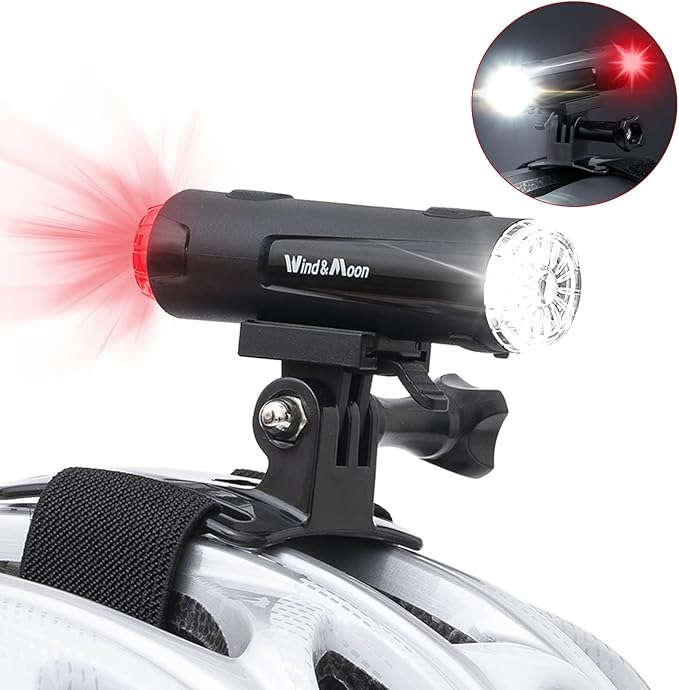 2in 1 Rechargeable Helmet Light with Bracket Mount Night Bike Light Riding Safety 5 Warning Light Modes IP66 Waterproof Bicycle Light, 360° Rotatable Front Rear Lights, Mountain Bike Headlight