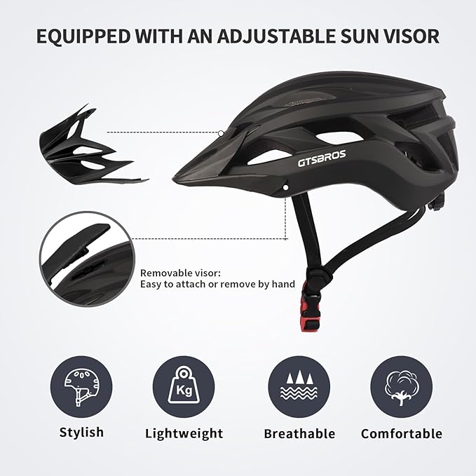 Bike Helmet with Visor for Women and Men – Lightweight Bicycle Helmet for Mountain Biking and City Riding