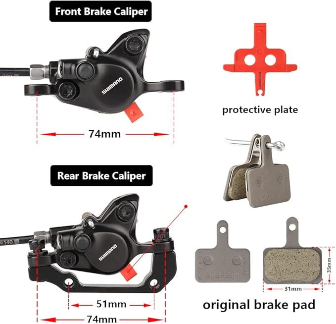 MT200 E-Bike Hydraulic Disc Brakes for Shimano with Rotors, New Upgrade 2-Pin 2-Piston Ebike Hydraulic Brakes, Pre-Bled with Mineral Oil Electric Bike Hydraulic Brakes
