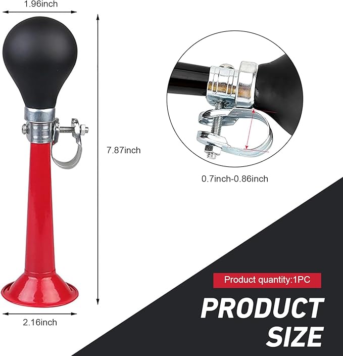 Bike Horn, Classic Waterproof & Rustproof Metal Squeeze Horn with Loud Sound, Plug & Play Handlebar Mount Speaker, Universal for Adult, Kids Bicycles (Red)