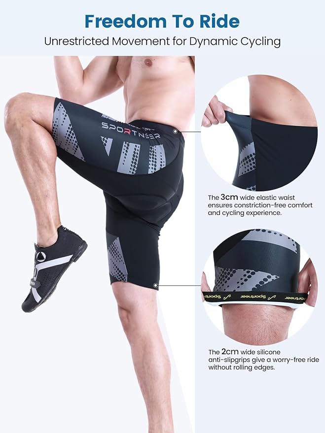 Sportneer Padded Bike Shorts for Men - 4D Padding Mens Bicycle Cycling Biking Clothing Shorts, Breathable and Absorbent