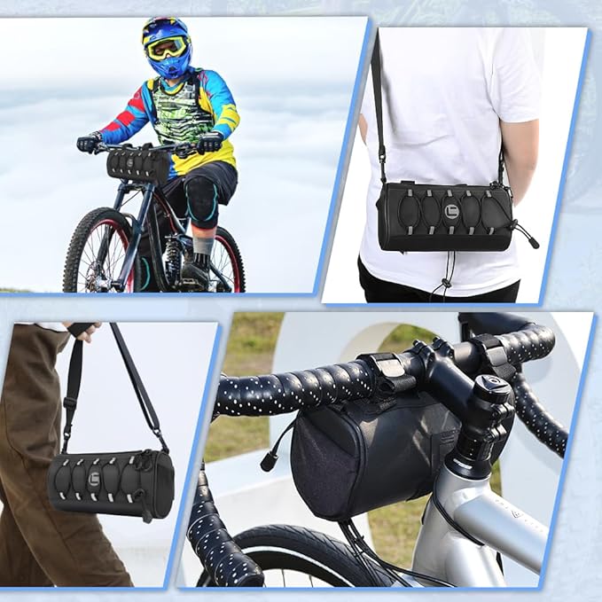 WOTOW Bike Handlebar Bag Waterproof - Bicycle Handlebar Bag with Large Reflective Area & Strips, Bike Front Pouch with Waterproof Zipper Shoulder Strap Removable Straps for Cycling (Cuboid, 2.7L)