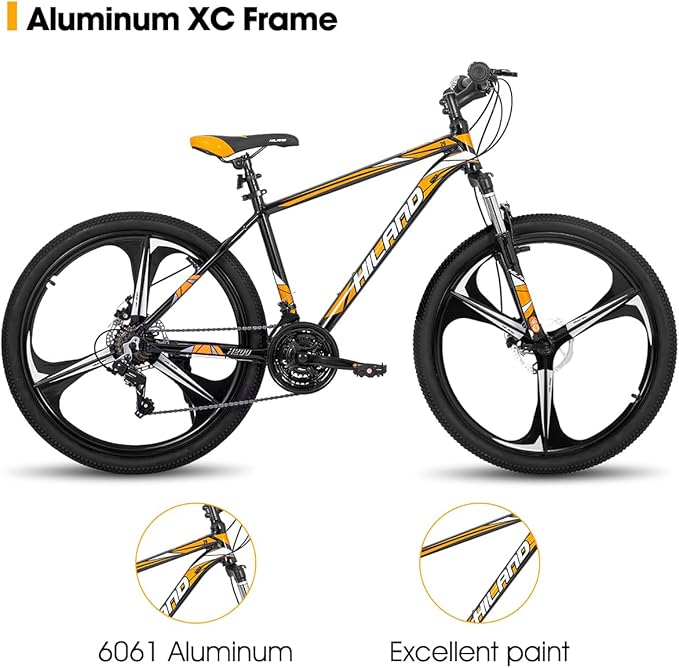 HH HILAND 26'' Mountain Bike, 3 6 Spokes, 21 Speeds Drivetrain, Aluminum Frame 26 Inch Wheels, Disc-Brake Bike for Men Women Men's MTB Bicycle