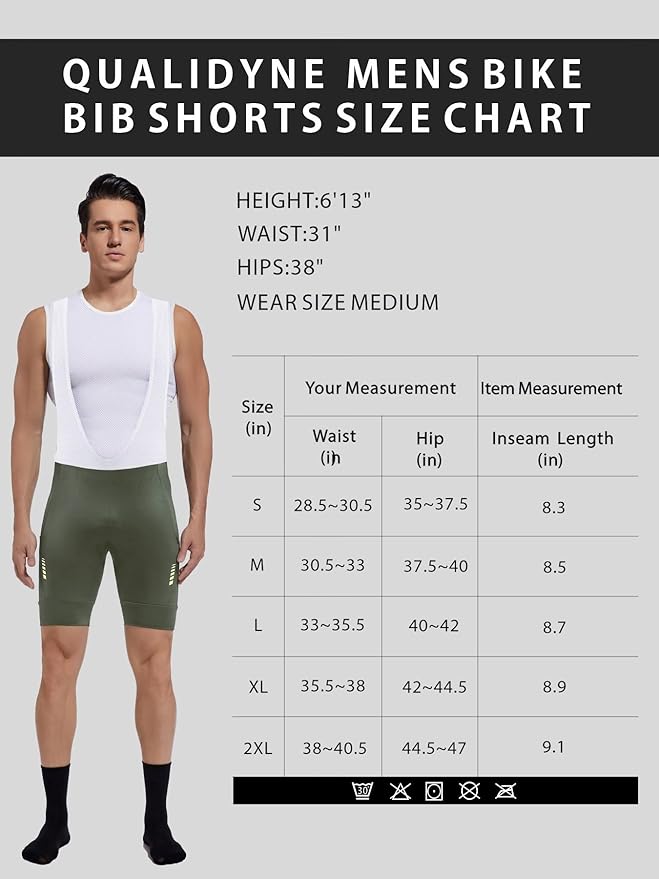 qualidyne Cycling Bibs Men, 4D Padded Road Bike Bib Shorts with Pockets, Biking Bicycle Shorts UPF50+