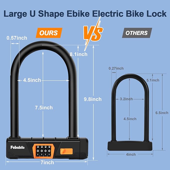 Bike Locks Heavy Duty Anti Theft, Combo Bike U Lock, 4-Digit Resettable Combination E-Bike Large U Shaped Lock with 5Ft Steel Cable for Electric Bike, Bicycle, Escooter, Motorcycle,Door