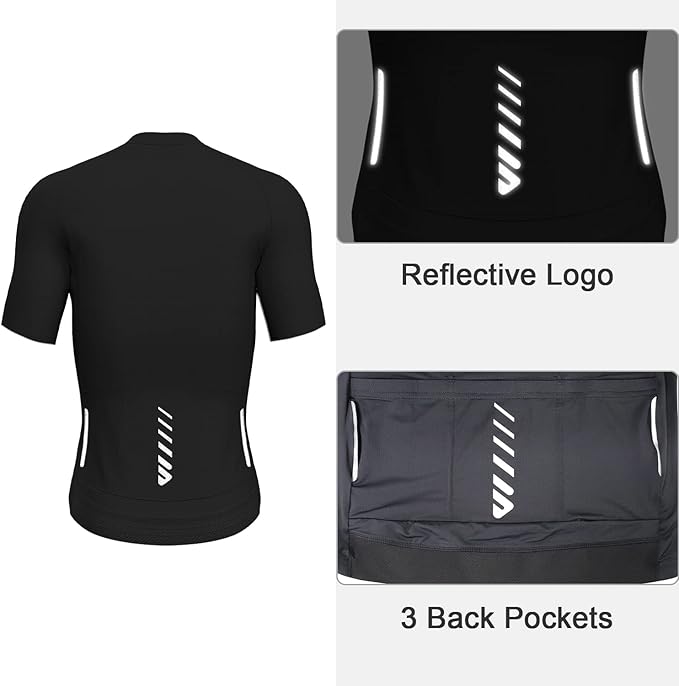 Lo.gas Cycling Jersey Men Short Sleeve, Road Bike Jerseys Full Zipper with Pockets, Bicycle Clothing Breathable Quick Dry