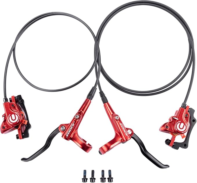Cyclon MTB Hydraulic Disc Brakes Set, Black/Red Aluminum Alloy Hydraulic Brakes for Mountain Bike Left Front 1000mm Right Rear 1700mm Hydraulic Bicycle Brakes with is/PM Adapter Fit 160mm Rotor