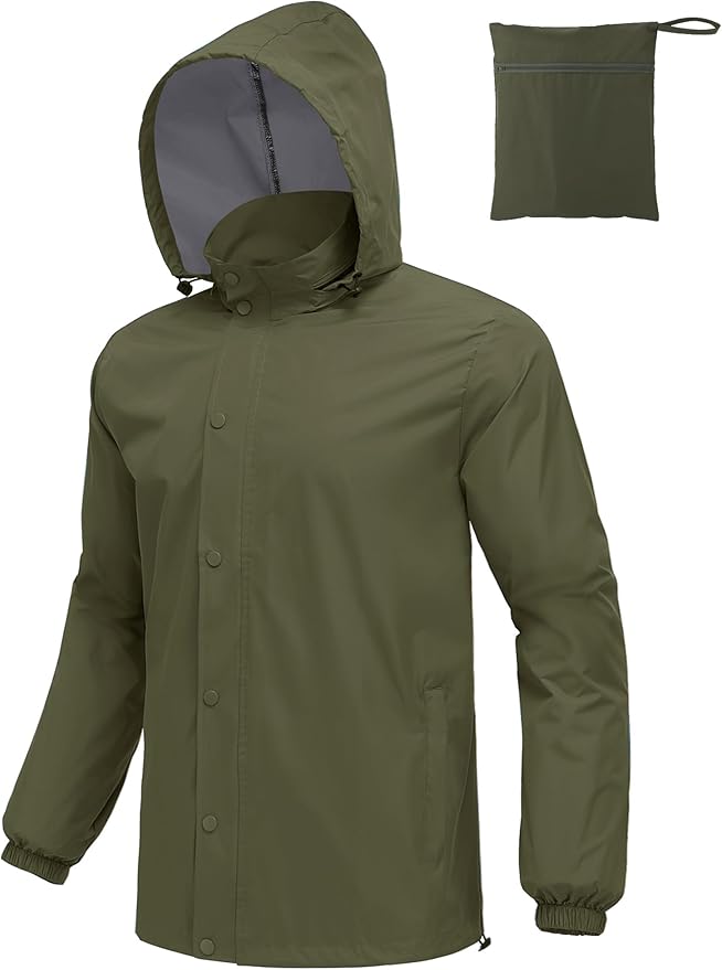 COOFANDY Men's Rain Jacket Waterproof Packable Raincoat Lightweight Rain Shell Hood Travel Golf Hiking Cycling Zip Pockets