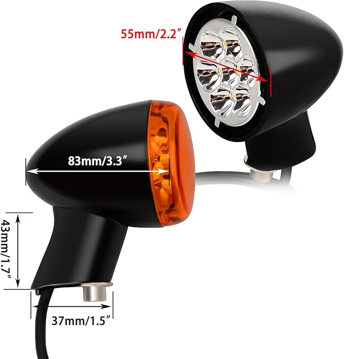 LED Rear Turn Signal Kit,Brake Light/Running Light/directional indicator for Harley Davidson XL883 XL1200 Sportster 1992-UP,Amber Light w/Red/Orange/Smoke Lens,Gloss Black Bullet-Style