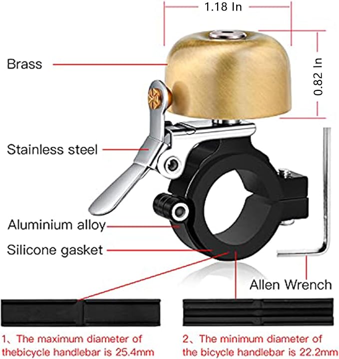 Greallthy Bike Bell Classic Brass Bicycle Bell,Bike Bells for Adults Kids, Loud Retro Bell for Road & Mountain Bikes, Universal Handlebar Fit