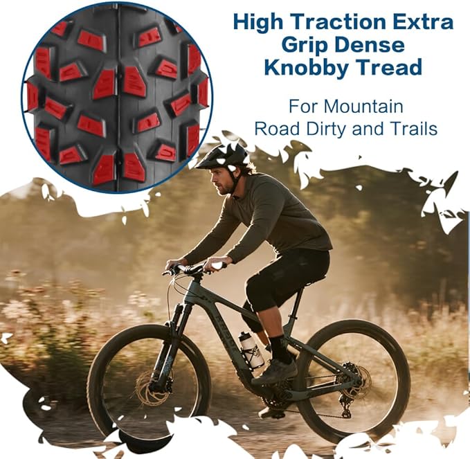 SIMEIQI 2 Pack 24/26/27.5x1.95 26x2.1 29x2.125 Inch Anti-Puncture Tires for Mountain Bike and Tubes Folding Replacement Bicycle Tyres for Hybrid Trails Commuter City Road