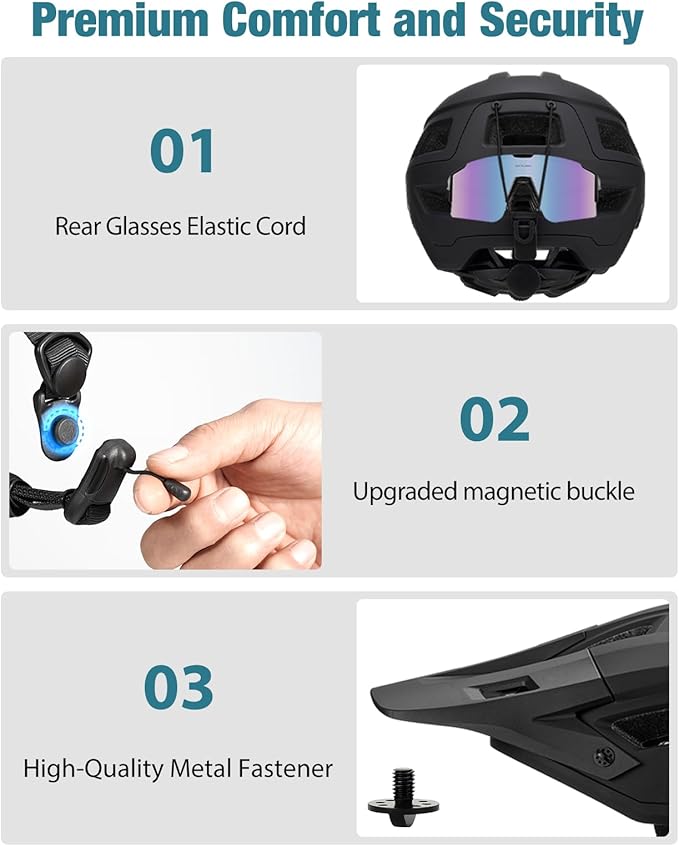 Favoto Adult Mountain Bike Helmet for Men & Women, Magnetic Buckle MTB Helmet with Removable Visor, Lightweight for Commuting & Off-Road Cycling