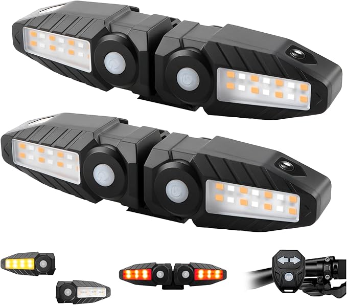 Bike Turn Signals with Projector 5 Modes USB Rechargeable Bike Tail Light Remote Control Waterproof Split Ebike Bicycle Turn Signals Front and Rear for Night Riding and Commuting Safety-4PCS