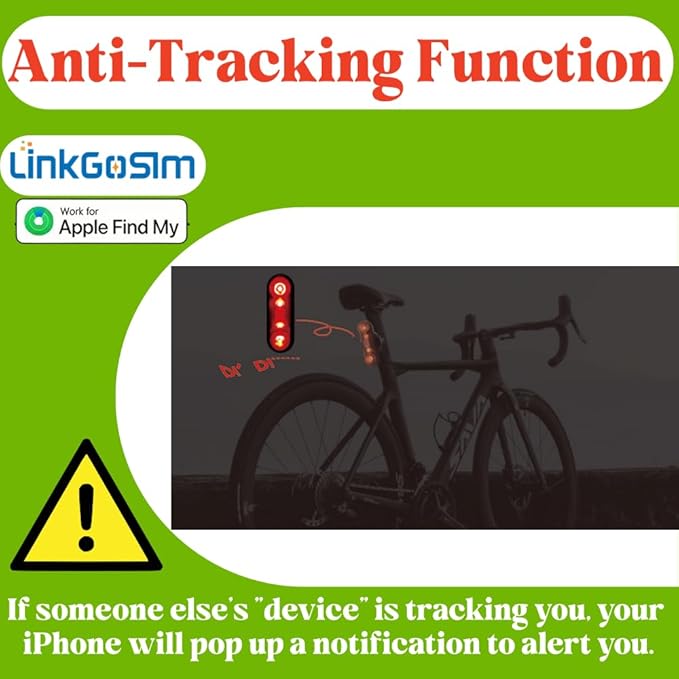 Bike Tail Light with GPS Tracker, Real-Time Tracking, 100dB Beep, Compatible with Apple Find My