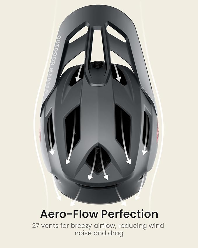 OutdoorMaster Full Face Mountain Bike Helmet for Men & Women-Two Removable Chin Pad Mountain Bike Helmet Grizzly, Ventilation Lightweight Racing Downhill DH BMX MTB Helmet
