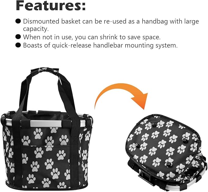 Detachable Bike Basket, Dog Cat Bicycle Handlebar Front Bag Pet Carrier with 5 FT Dog Leash for Cycling, Shopping, Picnic, and Outdoor