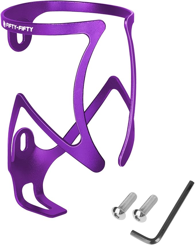 FIFTY-FIFTY Bike Water Bottle Holder, Aluminum Alloy Water Bottle Cage, Lightweight Bicycle Cup Holder Rack with Screws Tool, Universal Bicycle Drink Cage for MTB, Road Bike (Purple)