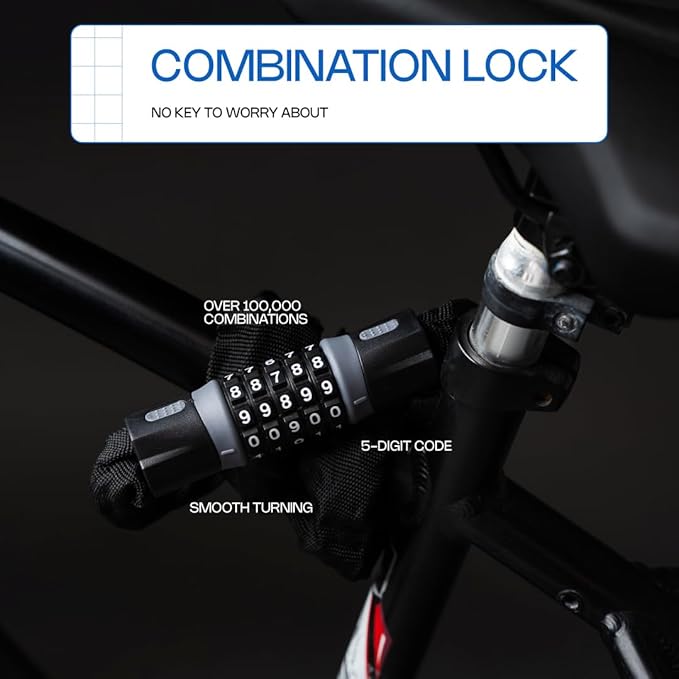Heavy-Duty Bike Lock – Anti-Theft 5-Digit Combination Bicycle Lock | Weather-Resistant, Cut-Resistant Security Lock for Mountain, Road & Hybrid Bikes by Revas