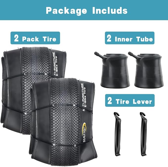 SIMEIQI 2 Pack 20"/26"X4.0" E-Bike Fat Bike Tires and Inner Tubes Beach Cruiser Electric Bicycle Tricycle Tyres Foldable Replacement Tire for City Commuter Ebike Street Road Pavement Urban