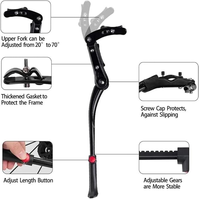 MTB Road Bicycle Kick Stand Aluminum Kickstand Adjustable Mountain Bike Support Side 90 ° Rotating Rear Foot Support Bracket 1pc(Style A)