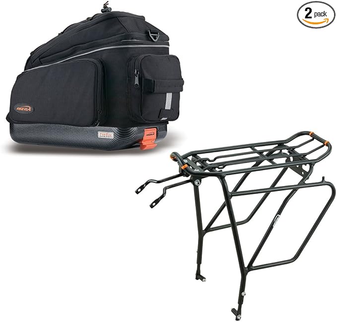 Ibera Bike PakRak Clip-On Commuter Bag & Touring Carrier Plus+ Rack (Disk Brake Mounts) Combo Set