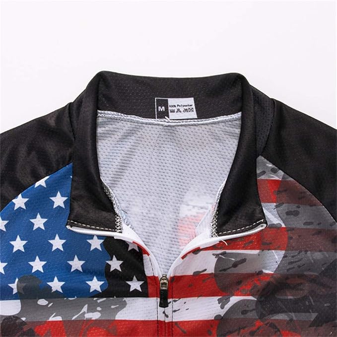 JPOJPO USA Cycling Jersey Men Short Sleeve Bike Shirts Biking Jersey Summer American Bicycle Tops with 3 Pockets Reflective