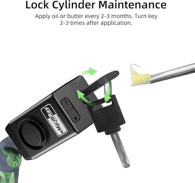 Anti-Theft Bike Alarm Chain Lock,Bike Lock 110dB Security 8mm x 4ft Chain Lock with Key & Remote Control Heavy Duty Steel Rechargeable E-Bike Scooter Bike Lock (Storage Bag Included) (Green)
