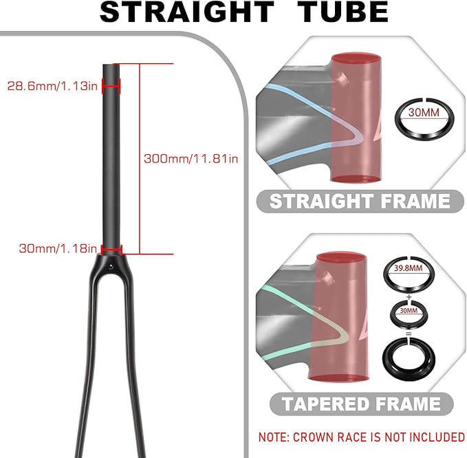 BUCKLOS 28.6mm 700C Full Carbon Fiber Road Bike Rigid Fork, C-Type Clamp Brake, 1-1/8 Threadless Straight Tube Superlight 3K T800 Bicycle Front Fork
