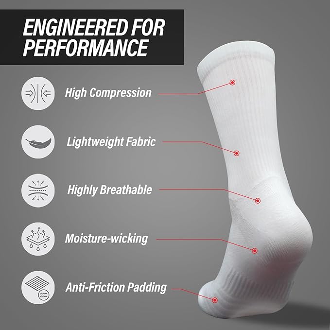 Bike PRO Compression Cycling Socks 1/2/3 Pairs, Crew Hiking Running Athletic Socks