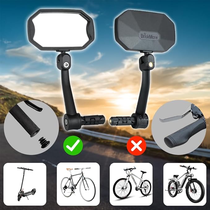 Bar End Bike Mirrors, High–Definition Convex Glass Lens for E-Bike Handlebars, Scratch Resistant, Safe Rearview 1 Pair Bicycle Mirror(Right And Left Side)