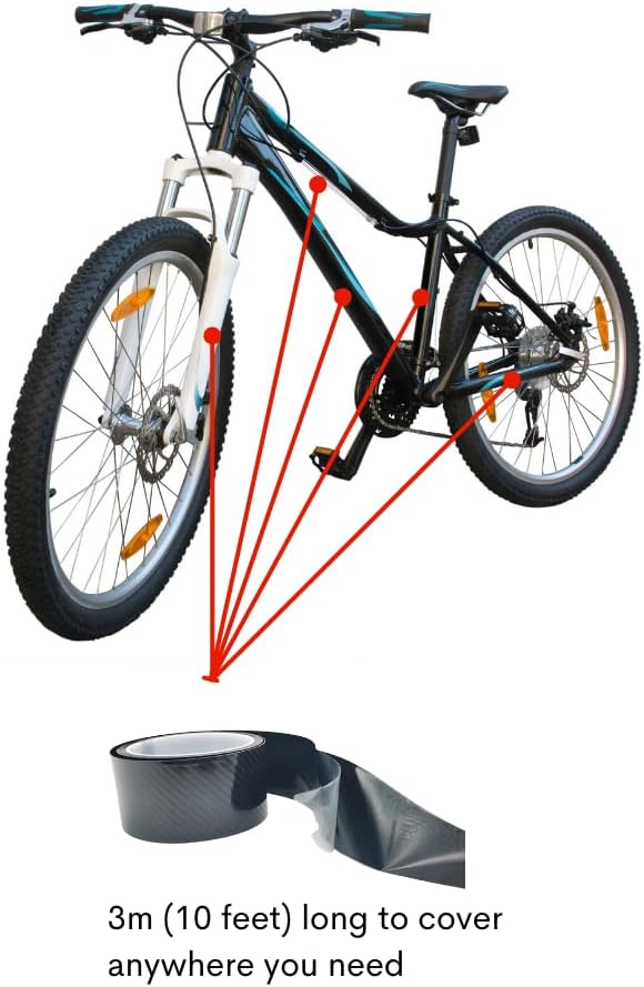 TURBOOST Bike Frame Protection Tape Sticker Vinyl Wrap Skin, MTB Paint Chainstay Chain Guard Corner Protector Film, Carbon Filter Pattern, 3m (120”) Length, Various Width Option
