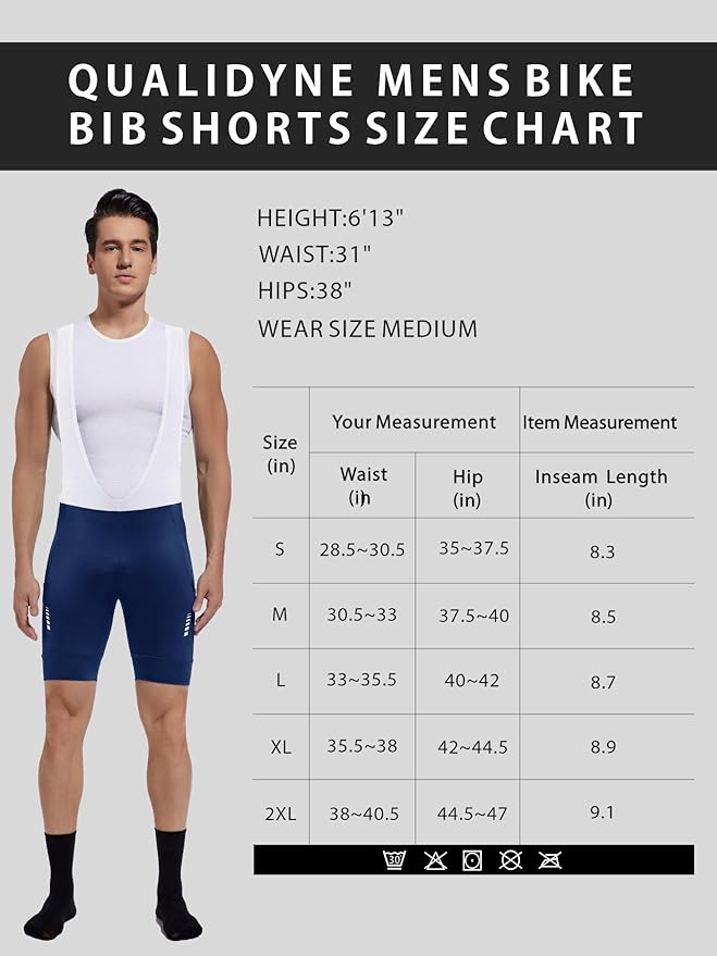 qualidyne Cycling Bibs Men, 4D Padded Road Bike Bib Shorts with Pockets, Biking Bicycle Shorts UPF50+
