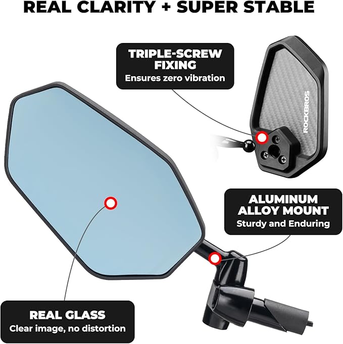 ROCKBROS Bike Bar End Mirrors,Bike Mirror,360°Adjustable Safety Bicycle Rear View Mirror, Anti-glare Blue Len, Cycling Accessories