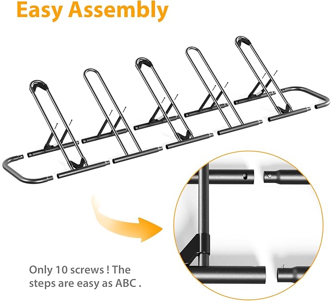 Mr IRONSTONE Floor Bike Rack for Garage, Indoor/Outdoor Storage Stand, Bicycle Parking Rack for Mountain, Road and Kids Bikes (Black, 5-Slot)