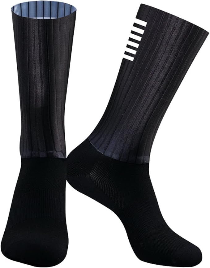 Mens Compression Socks Anti Slip Silicone Aero Socks White Line Men Bicycle Sport Running Socks