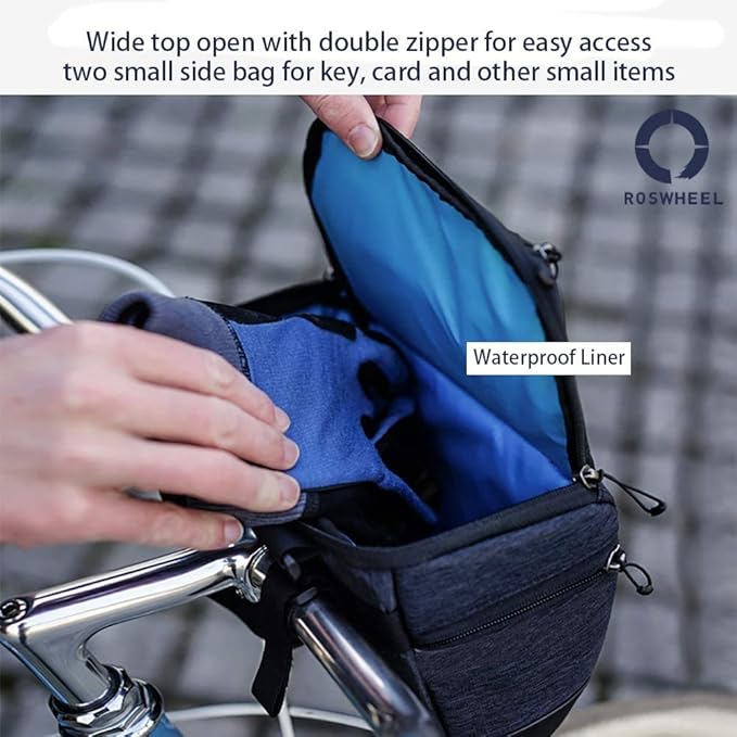 Roswheel Essentials Series Bike Handlebar Bag Bicycle Basket Pack with Map Holder/Phone Pouch, Black